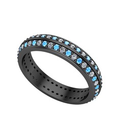 Akuamarin ve swarovski 925 ayar siyah rodyum kaplama gümüş yüzük