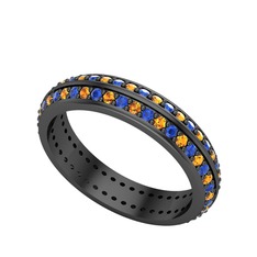 Arne Tamtur Yüzük - Lab safir ve sitrin 925 ayar siyah rodyum kaplama gümüş yüzük #17ave3j