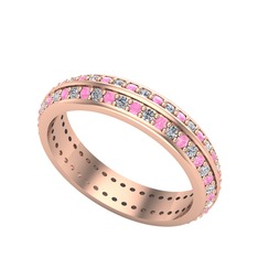 Swarovski ve pembe kuvars 18 ayar rose altın yüzük