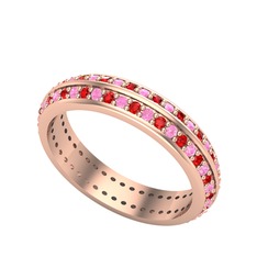 Pembe kuvars ve garnet 14 ayar rose altın yüzük