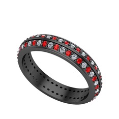 Arne Tamtur Yüzük - Garnet ve swarovski 925 ayar siyah rodyum kaplama gümüş yüzük #17yw1j4