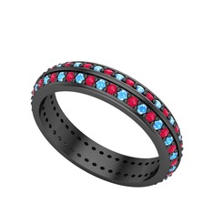 Arne Tamtur Yüzük - Akuamarin ve kök yakut 925 ayar siyah rodyum kaplama gümüş yüzük #1a2gcpn