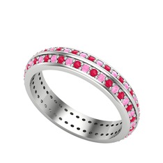 Kök yakut ve pembe kuvars 14 ayar beyaz altın yüzük