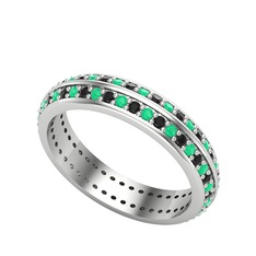 Arne Tamtur Yüzük - Kök zümrüt ve siyah zirkon 18 ayar beyaz altın yüzük #1d8s04l