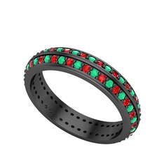 Arne Tamtur Yüzük - Kök zümrüt ve garnet 925 ayar siyah rodyum kaplama gümüş yüzük #1dacqqe