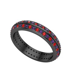 Arne Tamtur Yüzük - Ametist ve garnet 925 ayar siyah rodyum kaplama gümüş yüzük #1dsulbl