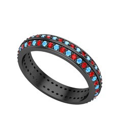 Arne Tamtur Yüzük - Akuamarin ve garnet 925 ayar siyah rodyum kaplama gümüş yüzük #1ewibs2