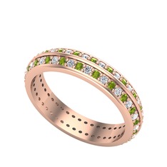 Peridot ve pırlanta 18 ayar rose altın yüzük (0.484 karat)