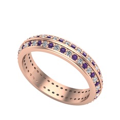 Swarovski ve ametist 8 ayar rose altın yüzük