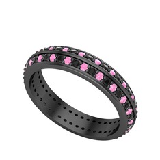 Siyah zirkon ve pembe kuvars 925 ayar siyah rodyum kaplama gümüş yüzük
