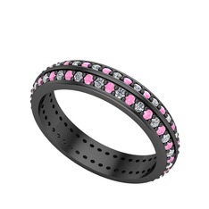 Arne Tamtur Yüzük - Beyaz zirkon ve pembe kuvars 925 ayar siyah rodyum kaplama gümüş yüzük #1h03pla