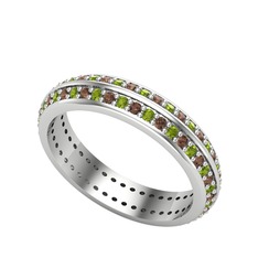 Peridot ve dumanlı kuvars 8 ayar beyaz altın yüzük