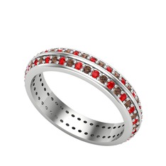 Garnet ve dumanlı kuvars 8 ayar beyaz altın yüzük