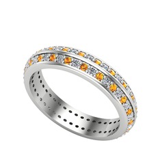 Swarovski ve sitrin 14 ayar beyaz altın yüzük