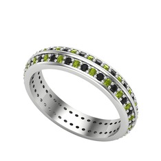 Peridot ve siyah zirkon 18 ayar beyaz altın yüzük