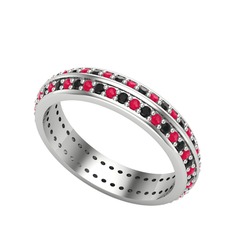 Kök yakut ve siyah zirkon 18 ayar beyaz altın yüzük