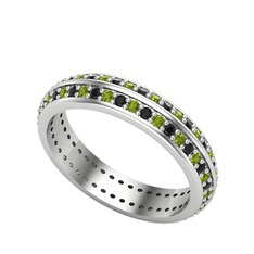Arne Tamtur Yüzük - Siyah zirkon ve peridot 14 ayar beyaz altın yüzük #1qghru1