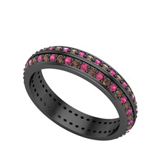 Arne Tamtur Yüzük - Dumanlı kuvars ve rodolit garnet 925 ayar siyah rodyum kaplama gümüş yüzük #1th9gau