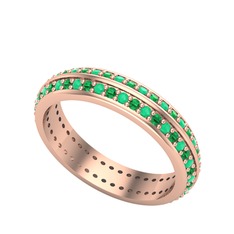 Yeşil kuvars ve kök zümrüt 925 ayar rose altın kaplama gümüş yüzük