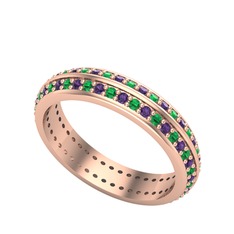 Yeşil kuvars ve ametist 925 ayar rose altın kaplama gümüş yüzük