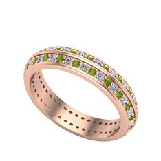 Peridot ve beyaz zirkon 8 ayar rose altın yüzük