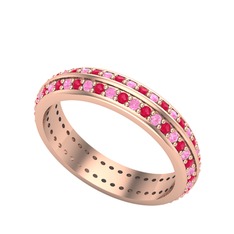 Pembe kuvars ve kök yakut 18 ayar rose altın yüzük