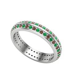 Arne Tamtur Yüzük - Dumanlı kuvars ve yeşil kuvars 14 ayar beyaz altın yüzük #4q15g2