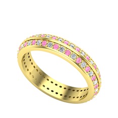 Pembe kuvars ve pırlanta 14 ayar altın yüzük (0.484 karat)