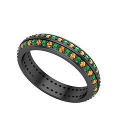 Arne Tamtur Yüzük - Yeşil kuvars ve sitrin 925 ayar siyah rodyum kaplama gümüş yüzük #6fzrc7