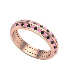 Pembe kuvars ve siyah zirkon 8 ayar rose altın yüzük