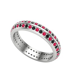 Arne Tamtur Yüzük - Siyah zirkon ve kök yakut 925 ayar gümüş yüzük #85unhw