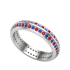 Lab safir ve garnet 14 ayar beyaz altın yüzük