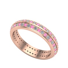 Pembe kuvars ve swarovski 925 ayar rose altın kaplama gümüş yüzük