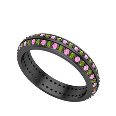 Arne Tamtur Yüzük - Pembe kuvars ve peridot 925 ayar siyah rodyum kaplama gümüş yüzük #dnqcrj