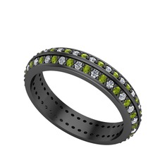 Swarovski ve peridot 925 ayar siyah rodyum kaplama gümüş yüzük