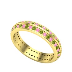 Peridot ve pembe kuvars 14 ayar altın yüzük