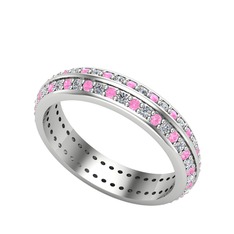 Arne Tamtur Yüzük - Pembe kuvars ve beyaz zirkon 8 ayar beyaz altın yüzük #hmm4mj