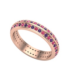 Ametist ve rodolit garnet 18 ayar rose altın yüzük