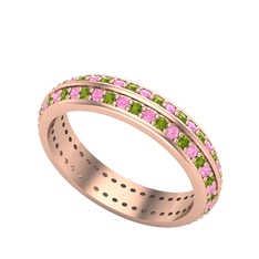Arne Tamtur Yüzük - Pembe kuvars ve peridot 8 ayar rose altın yüzük #i4enio