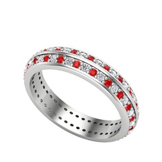 Garnet ve pırlanta 14 ayar beyaz altın yüzük (0.484 karat)
