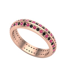 Siyah zirkon ve rodolit garnet 14 ayar rose altın yüzük