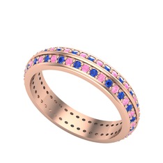 Lab safir ve pembe kuvars 18 ayar rose altın yüzük