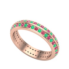 Kök zümrüt ve rodolit garnet 8 ayar rose altın yüzük