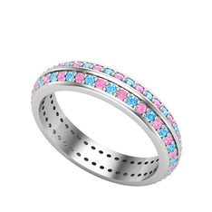 Pembe kuvars ve akuamarin 925 ayar gümüş yüzük