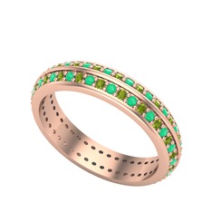 Peridot ve kök zümrüt 8 ayar rose altın yüzük
