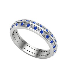 Arne Tamtur Yüzük - Swarovski ve lab safir 8 ayar beyaz altın yüzük #s7ahnl
