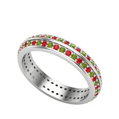 Arne Tamtur Yüzük - Garnet ve peridot 14 ayar beyaz altın yüzük #t890dn