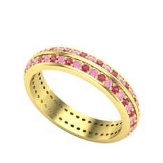 Pembe kuvars ve rodolit garnet 8 ayar altın yüzük