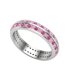 Pembe kuvars ve rodolit garnet 14 ayar beyaz altın yüzük