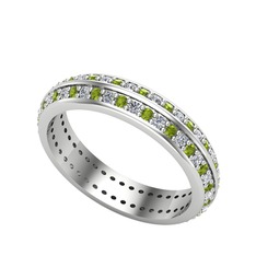 Peridot ve swarovski 8 ayar beyaz altın yüzük
